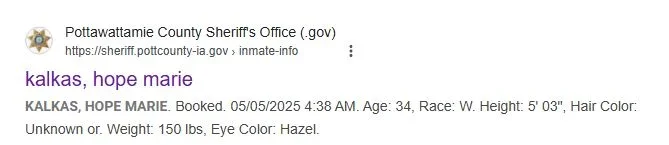 hope marie kalkas May booking info Sheriff.webp