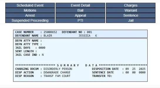 Jessica Blair disorderly conduct downgrade and transfer to fam court.webp