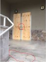 Terri Missy Bevers church boarded doors I lock and footprints circled.JPG