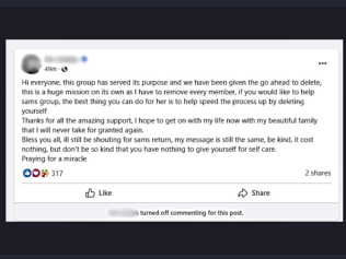 The Find Samantha Murphy community page was shut down on Sunday. Picture: Facebook.