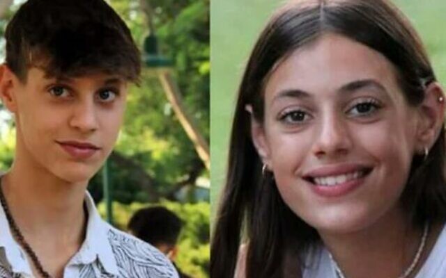 Noam, left, and Alma Or, two siblings taken captive by Hamas terrorists on October 7, 2023 from their home in Kibbutz Be'eri (Courtesy)