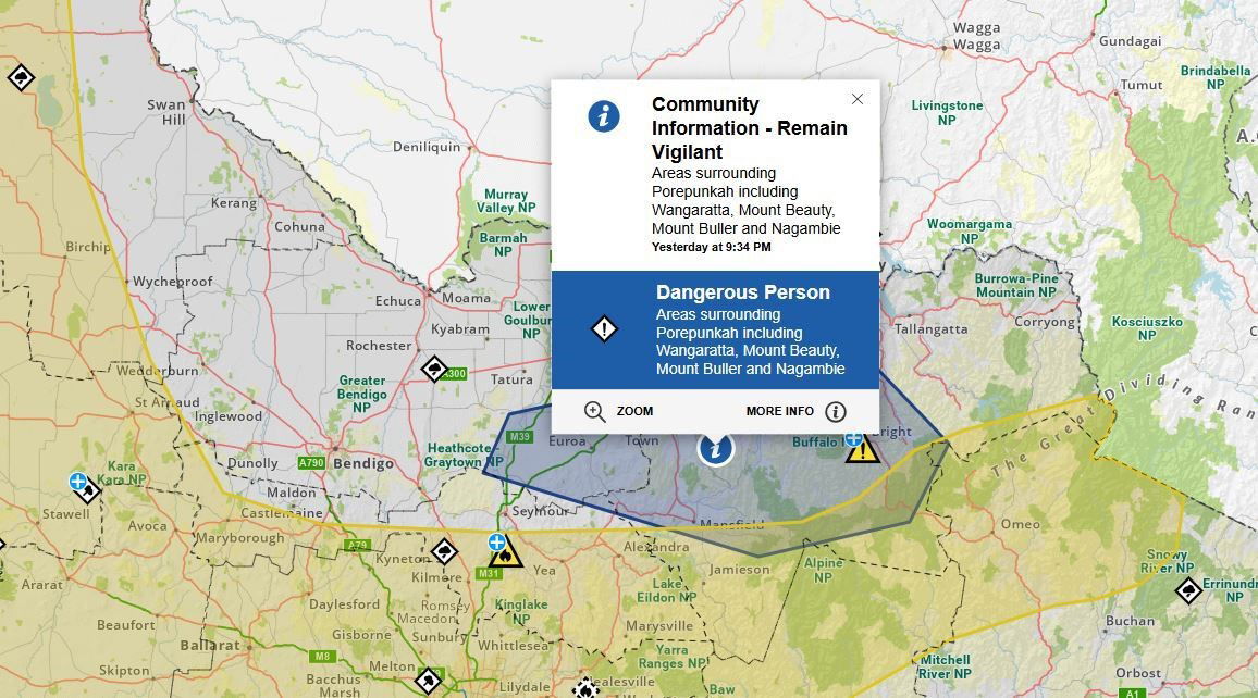 Screen shot from the Vic Emergency website.