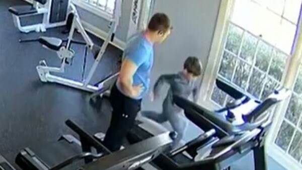 The father was biting his son in the head while forcing him to run on the speeding treadmill. (Screengrab from courttv.com)