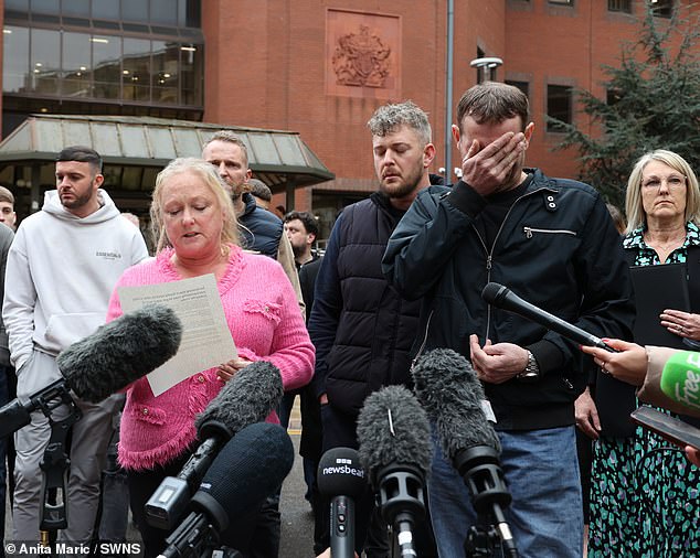 Mr Fisher's father Chris Fisher (right) broke down outside court today