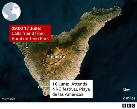 Map of Tenerife where Jay Slater is missing