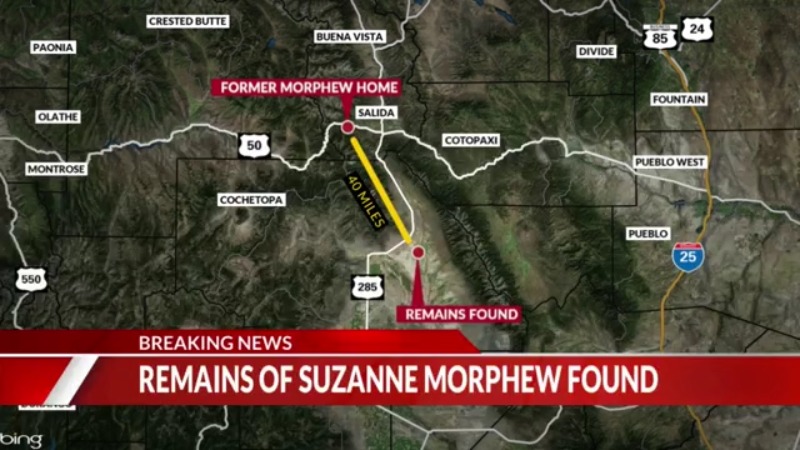 A map showing where the remains of Suzanne Morphew were found in Colorado.