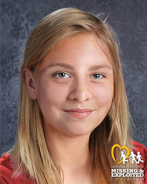 serenity age progressed to 14, smiling with long blonde hair