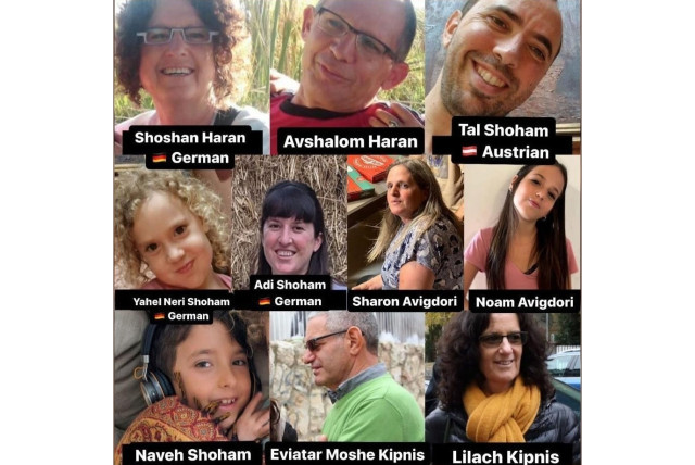  A collage of a family kidnapped by Hamas during its assault on southern Israel on October 7. (credit: THE MEDIA LINE)