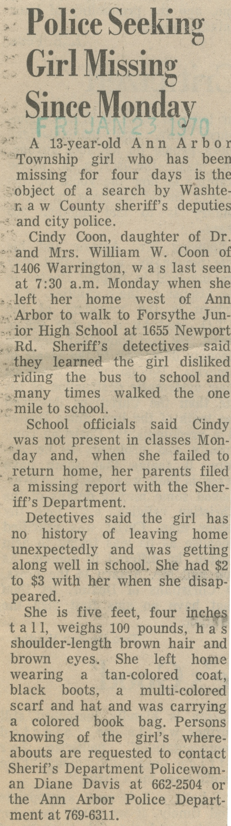 Police Seeking Girl Missing Since Monday image