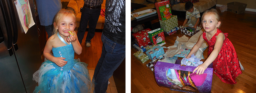 two photos of serenity playing with dress up clothes and toys