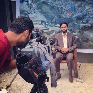 Nick Casey, The Wall Street Journal's Middle East Correspondent, posted a photo to Twitter of a Hamas spokesman being interviewed on camera at Gaza's Shifa Hospital, which Hamas uses as a base. Photo: Nick Casey / Twitter.