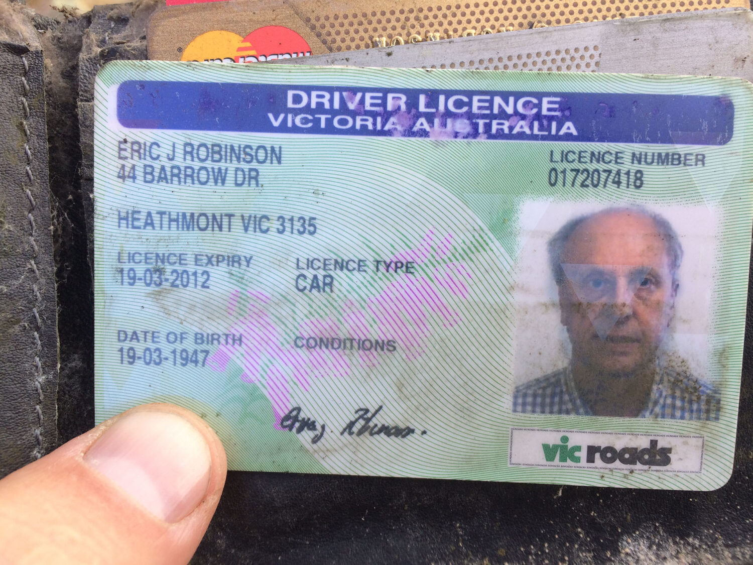 Eric Robinson’s driver’s license, located inside his red backpack, helped identify his skeletal remains when they were located in 2016. 