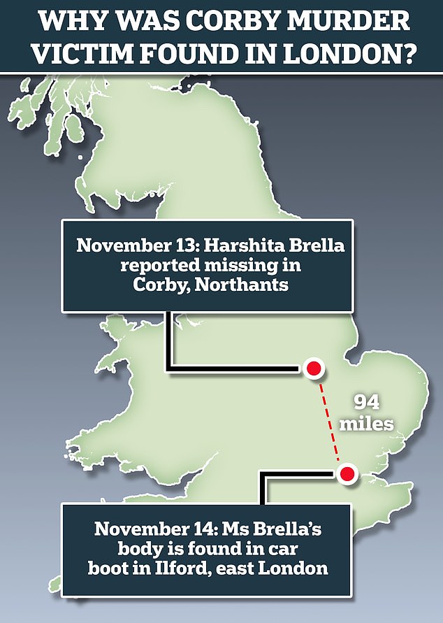 Harshita's body was discovered almost 100 miles from her home in Northamptonshire