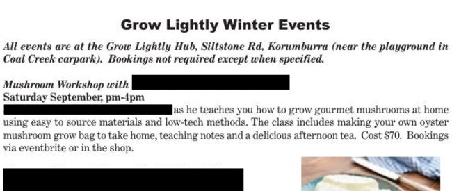 A mushroom growing workshop was advertised in The Burra Flyer. Picture: The Burra Flyer