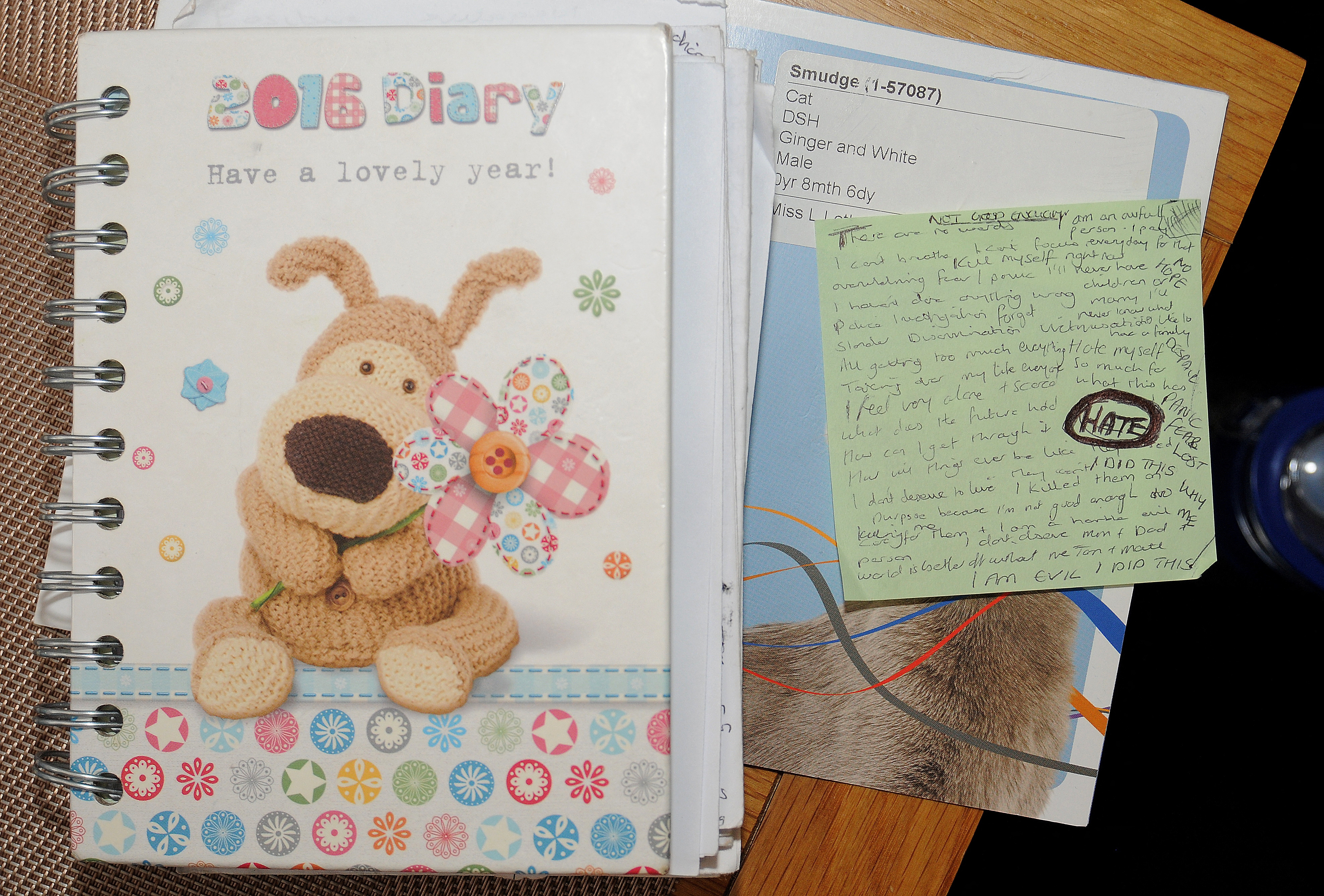 Cheshire Police undated handout picture showing the diary and a handwritten note by neonatal nurse Lucy Letby, in Manchester