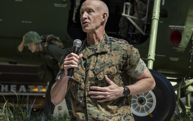 This image provided by the U.S. Marine Corps shows U.S. Marine Corps Lt. Gen. James Glynn, on July 14, 2023. (Cpl. Mitchell Johnson/U.S. Marine Corps via AP)