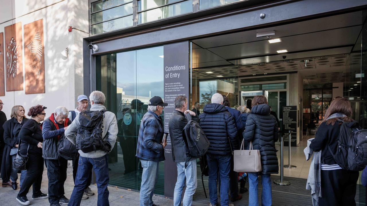 A large crowd gathered outside court on Tuesday to attend the case. Picture: NewsWire / Nadir Kinani