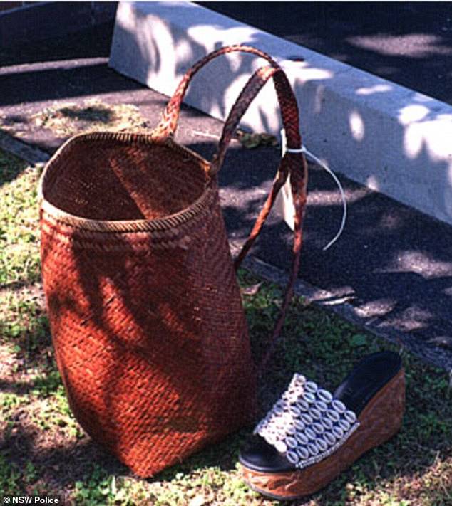 Two days later, one of her cork high heels, cane make-up bag (pictured), diary and the keys to her Bellevue Hill unit, were found scattered along four nearby streets
