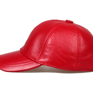 Red Leather Baseball Cap, Hatsquare Leather Hat, Woman Leather Hat, Adjustable Leather Cap, Man Leather Baseball Cap, Sports Cap