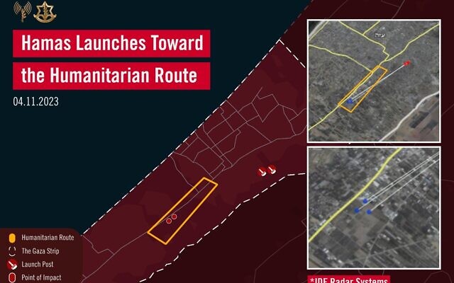 An infographic released by the military on November 4, 2023, shows where the Israel Defense Forces says Hamas terrorists attacked Israeli troops as they worked to open an evacuation corridor for Palestinians in the northern Gaza Strip. (Israel Defense Forces) An infographic released by the military on November 4, 2023, shows where the Israel Defense Forces says Hamas terrorists attacked Israeli troops as they worked to open an evacuation corridor for Palestinians in the northern Gaza Strip. (Israel Defense Forces)